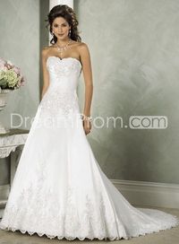 Gorgeous Satin White A-Line Sweetheart Strapless Embroidery Wedding Dresses